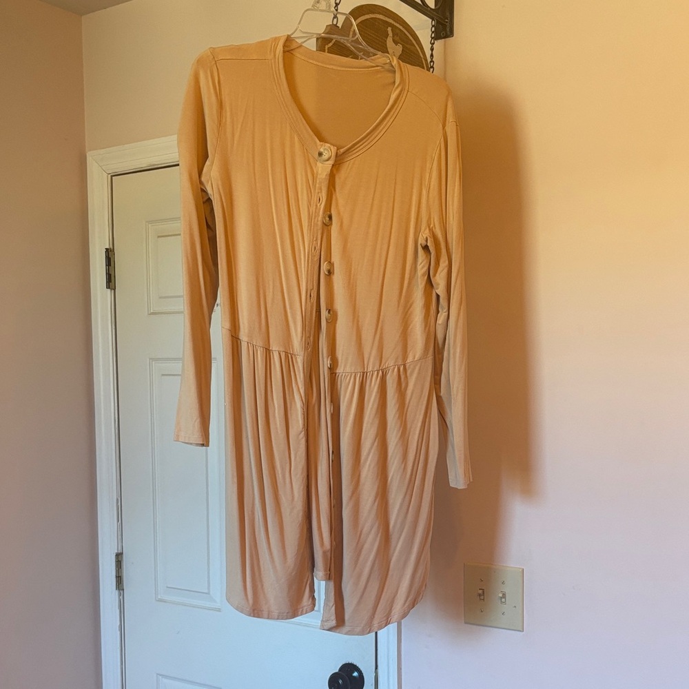 Chic Tan Long Sleeve Button-Down Top